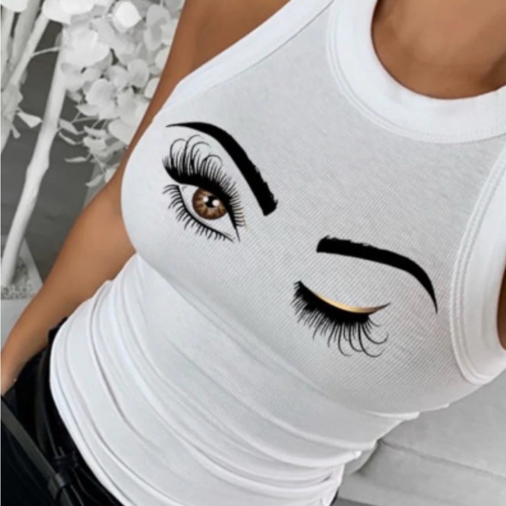 White Tank Top with Eye Graphic